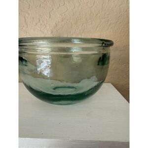 Hand Blown Recycled Glass Bowl Green Tint Artisan Mexican Style Heavy Glass Dish